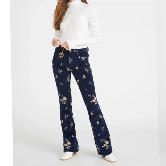Driftwood Floral Embroidered Trousers - Navy and Gold - Picture 5 of 7